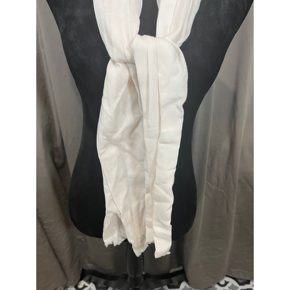 Unbranded Cream Lightweight Sheer Crinkle Scarf Raw Edge Fringe Off White - Picture 3 of 5